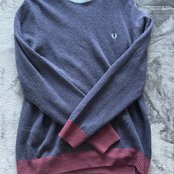 Fred Perry vintage blue and red genuine wool sweater - Picture 1 of 3